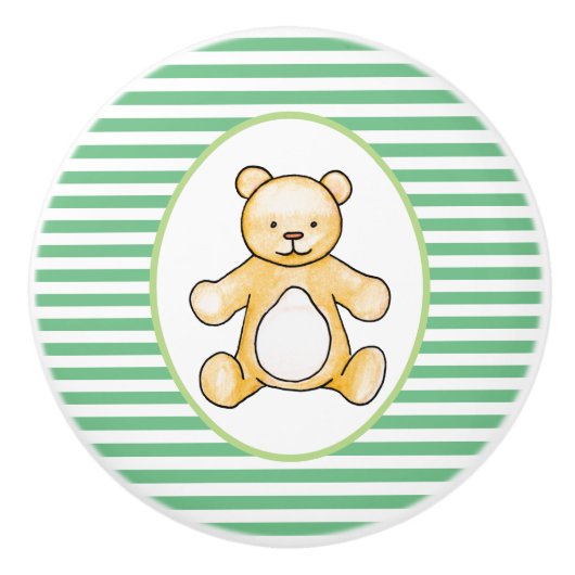 かわいいヴィンテージテディベアスケッチ セラミックノブ (正面)