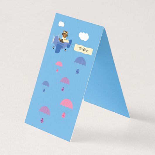 かわいいヴィンテージテディベアパイロットブルーギフトテーブルサイン (裏面)