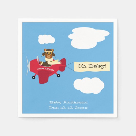 かわいいヴィンテージテディベアパイロットベビーシャワー スタンダードカクテルナプキン (正面)