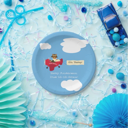 かわいいヴィンテージテディベアパイロットベビーシャワー ペーパープレート (パーティー)