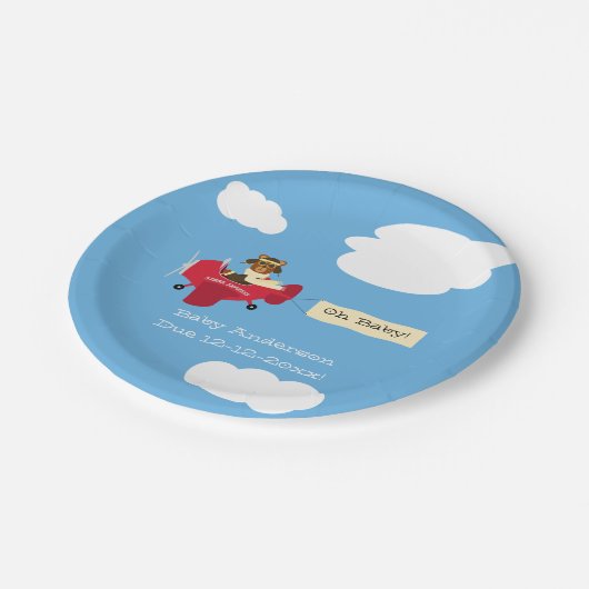 かわいいヴィンテージテディベアパイロットベビーシャワー ペーパープレート (アングル)