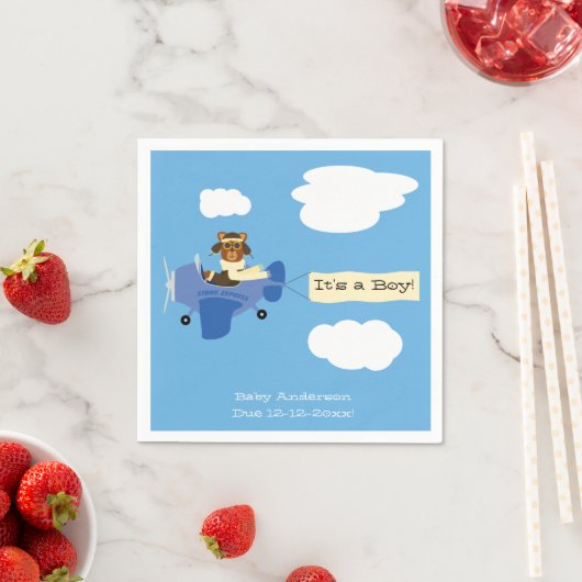 かわいいヴィンテージテディベアパイロットボーイベビーシャワー スタンダードカクテルナプキン (インサイチュ)