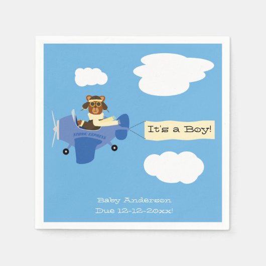 かわいいヴィンテージテディベアパイロットボーイベビーシャワー スタンダードカクテルナプキン (正面)