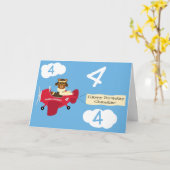 かわいいヴィンテージテディベアパイロット名前をカスタムすると年齢 カード (黄色い花)