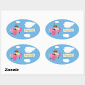 かわいいヴィンテージテディベアパイロット女の子シール 楕円形シール (シート)