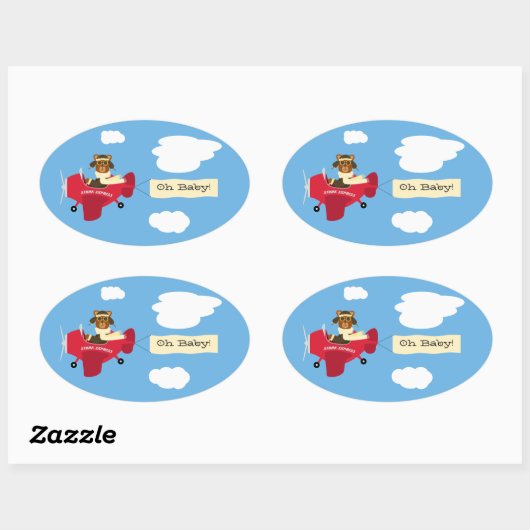 かわいいヴィンテージテディベアパイロット 男女兼用 楕円形シール (シート)