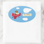 かわいいヴィンテージテディベアパイロット 男女兼用 楕円形シール (バッグ)