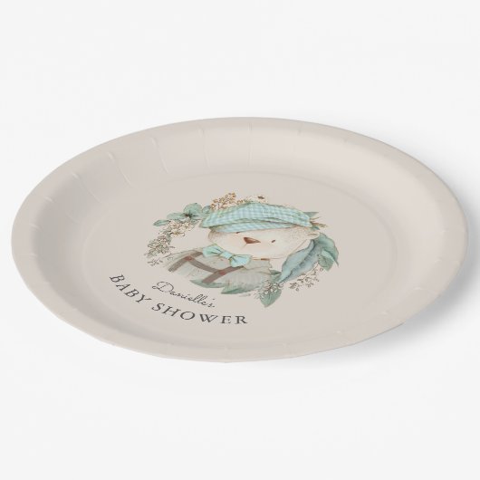 かわいいヴィンテージテディベア男の子のためのベビーシャワー ペーパープレート (アングル)