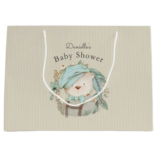 かわいいヴィンテージテディベア男の子のためのベビーシャワー ラージペーパーバッグ (正面)