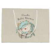 かわいいヴィンテージテディベア男の子のためのベビーシャワー ラージペーパーバッグ (裏面)