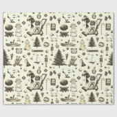 かわいいヴィンテージトイズホースベージュブラウンセピア ラッピングペーパー (フラット)