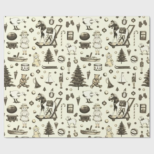 かわいいヴィンテージトイズホースベージュブラウンセピア ラッピングペーパー (フラット)