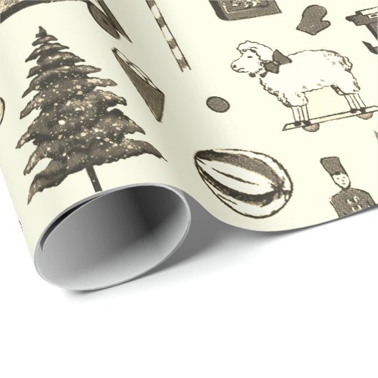 かわいいヴィンテージトイズホースベージュブラウンセピア ラッピングペーパー (ロールコーナー)