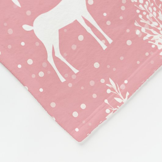 かわいいヴィンテージトナカイと雪片 フリースブランケット (角)