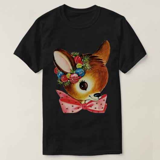 かわいいヴィンテージトナカイ頭（弓） Tシャツ (デザイン正面)