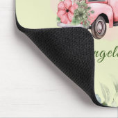 かわいいヴィンテージトラックピンクフローラ緑の葉 マウスパッド (コーナー)