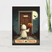 かわいいヴィンテージトリックまたはトリートハロウィーン シーズンカード (正面)