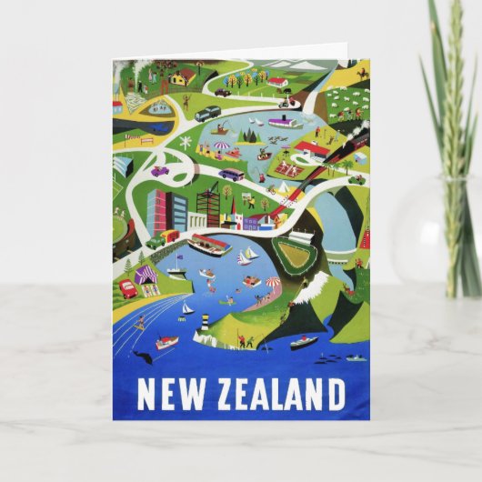 かわいいヴィンテージニュージーランド旅行はがき カード (正面)
