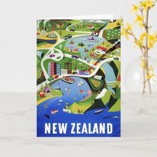 かわいいヴィンテージニュージーランド旅行はがき カード (黄色い花)