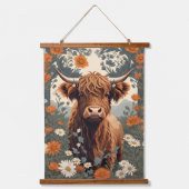 かわいいヴィンテージハイランドカウズデイジーフィールド 吊り下げ型タペストリー (正面)