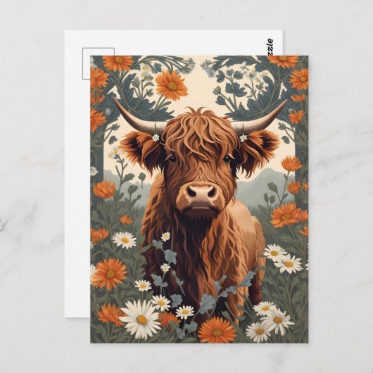 かわいいヴィンテージハイランドカウズ ポストカード (正面/裏面)