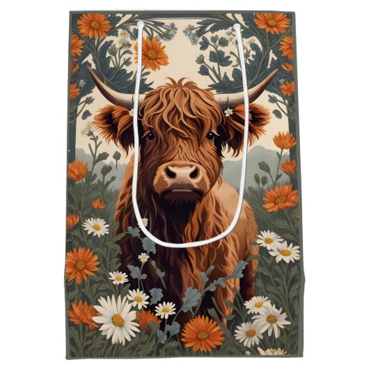 かわいいヴィンテージハイランドカウズ ミディアムペーパーバッグ (裏面)