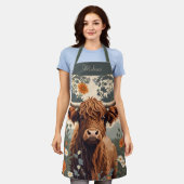 かわいいヴィンテージハイランドパーソナライズされた牛の名前 エプロン (着用した状態)