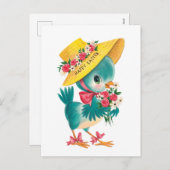 かわいいヴィンテージハッピーイースターブルーバード シーズンポストカード (正面/裏面)