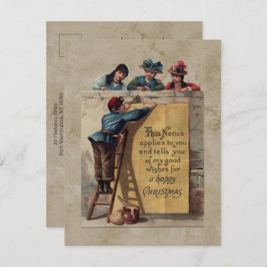 かわいいヴィンテージハッピークリスマスグリーティング ポストカード (正面/裏面)
