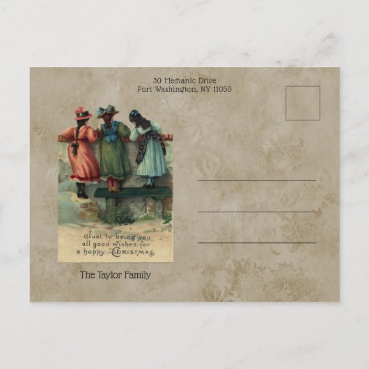 かわいいヴィンテージハッピークリスマスグリーティング ポストカード (裏面)