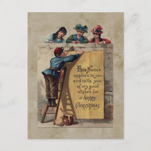 かわいいヴィンテージハッピークリスマスグリーティング ポストカード (正面)