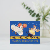 かわいいヴィンテージハッピーハローウィン黒猫、幽霊たち ポストカード (スタンド正面)