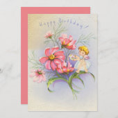 かわいいヴィンテージハッピーバースデーフェアリー シーズンカード (正面/裏面)