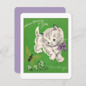 かわいいヴィンテージハッピーバースデーホワイトキッテン シーズンカード (正面/裏面)