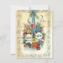 かわいいヴィンテージハッピーバースデー子猫かご シーズンカード