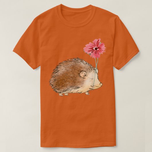 かわいいヴィンテージハリネズミ&フラワーアート Tシャツ (デザイン正面)