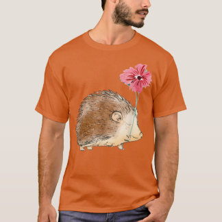 かわいいヴィンテージハリネズミ&フラワーアート Tシャツ
