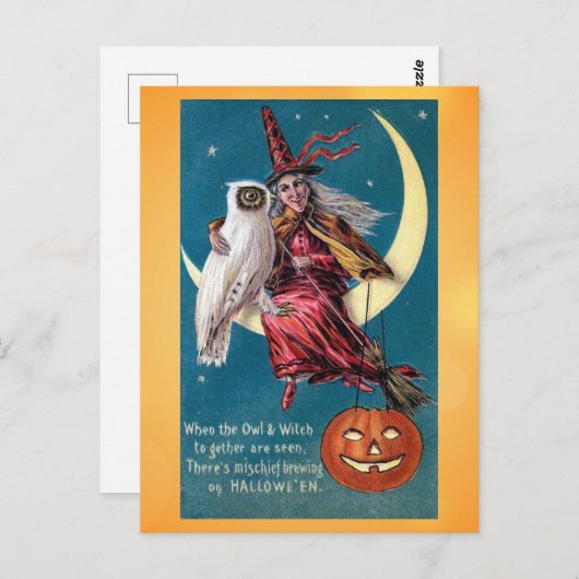 かわいいヴィンテージハロウィンウィッチフクロウビクトリアンの詩 ポストカード (正面/裏面)