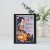 かわいいヴィンテージハロウィンブラックキャット ポストカード (スタンド正面)