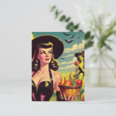 かわいいヴィンテージハロウィーンウィッチピンアップ ポストカード (スタンド正面)