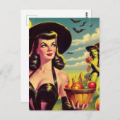 かわいいヴィンテージハロウィーンウィッチピンアップ ポストカード (正面/裏面)