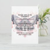 かわいいヴィンテージバタフライデザインバースデーパーティー 招待状 (スタンド正面)