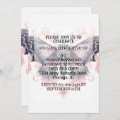 かわいいヴィンテージバタフライデザインバースデーパーティー 招待状 (正面/裏面)