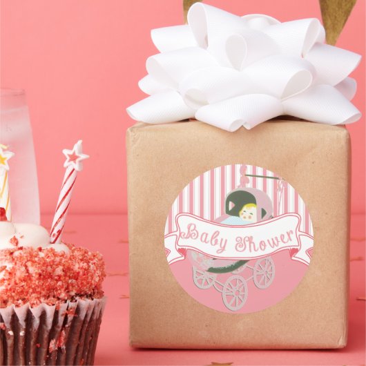 かわいいヴィンテージバナー赤ちゃんガールシャワーステッカー ラウンドシール (パーティー)