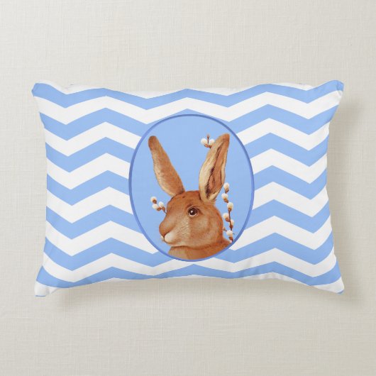 かわいいヴィンテージバニーとシェブロン柄 アクセントクッション (正面)