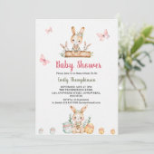 かわいいヴィンテージバニーと緑の離れベビーシャワー 招待状 (スタンド正面)