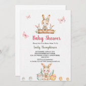 かわいいヴィンテージバニーと緑の離れベビーシャワー 招待状 (正面/裏面)