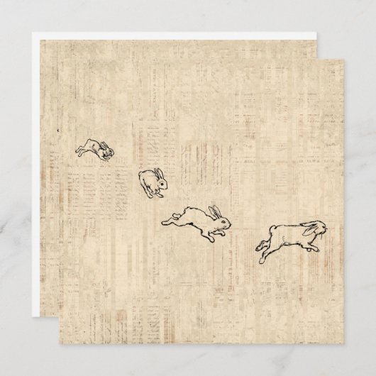 かわいいヴィンテージバニーをテーマにしたジャンプうさぎアート シーズンカード (正面/裏面)