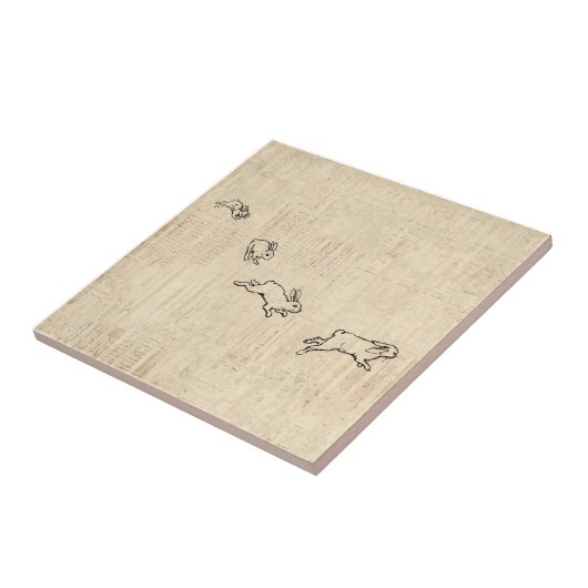 かわいいヴィンテージバニーをテーマにしたジャンプうさぎアート タイル (側面)