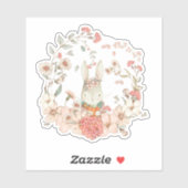 かわいいヴィンテージバニーガールボタニカルピンク シール (シート)